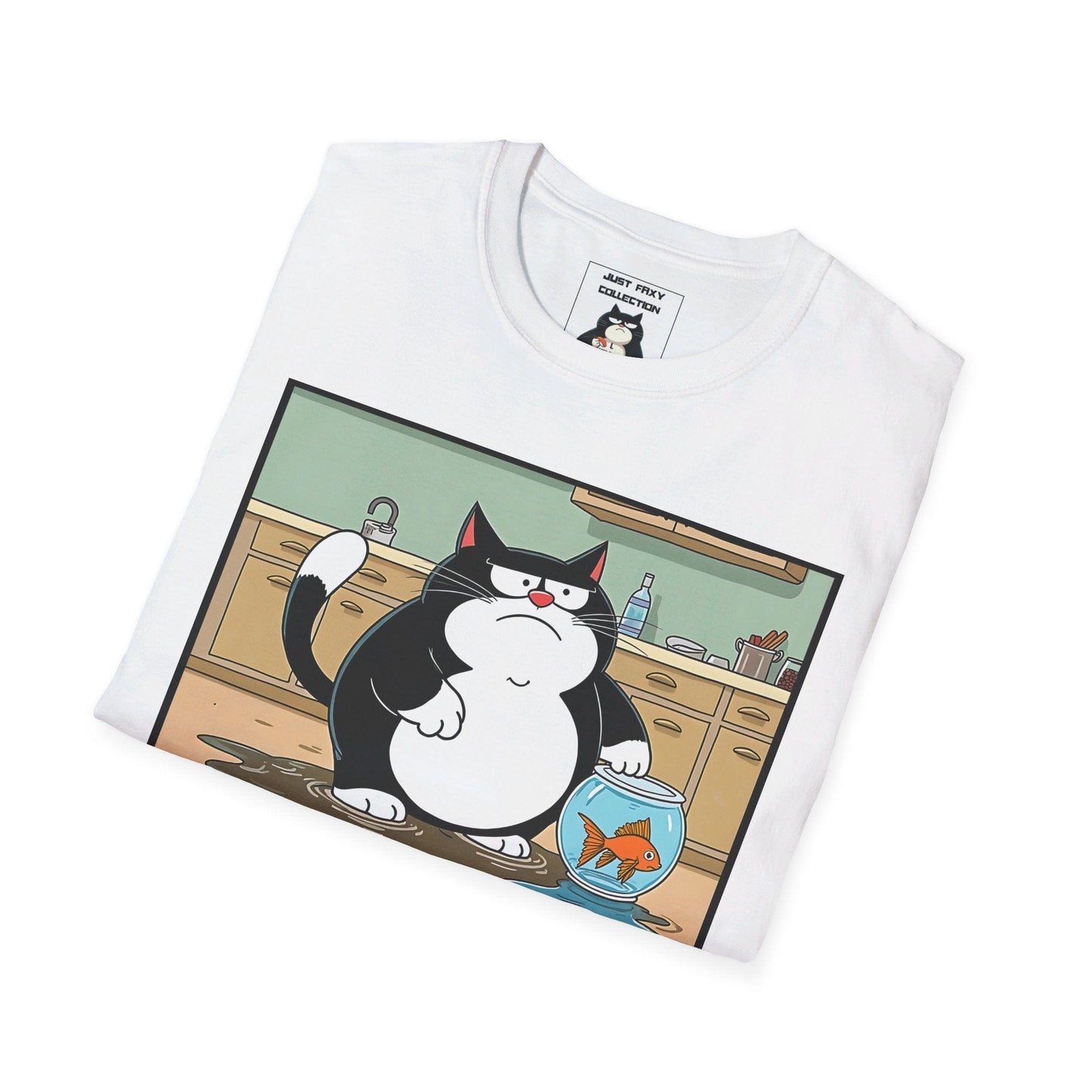 Just Faxy "Goldfish Dilemma" Tee – Who’s in Trouble Now? 🐟😼
