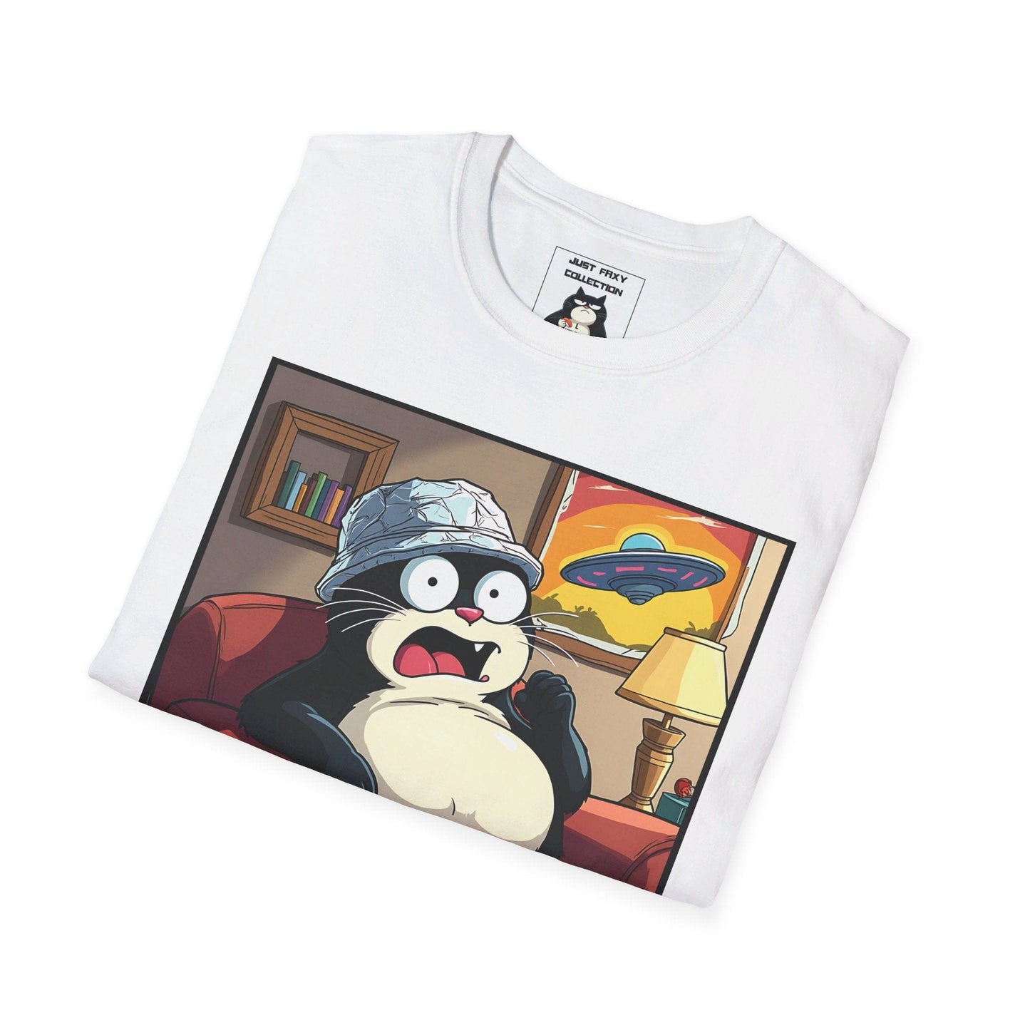 Just Faxy "Conspiracy Cat" Tee – Stay Alert, Stay Cute 👽🛸
