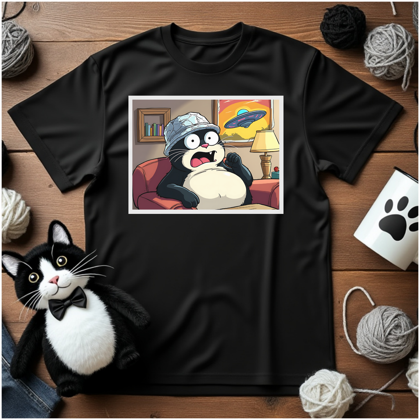 Just Faxy "Conspiracy Cat" Tee – Stay Alert, Stay Cute 👽🛸