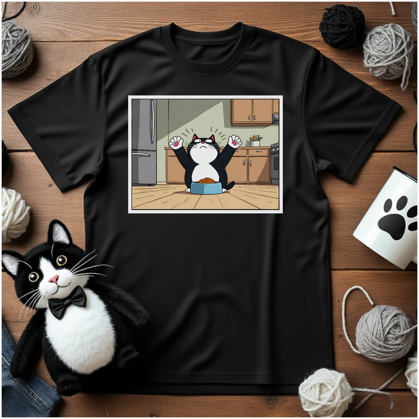 Just Faxy "Feast of Champions" Tee – The Ultimate Dinner Victory Pose! 🐾🍲