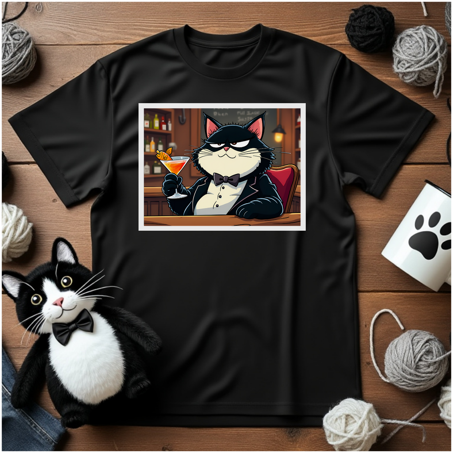 Just Faxy "Meowtini Nights" Tee – Classy Cat Vibes 🍸🐟