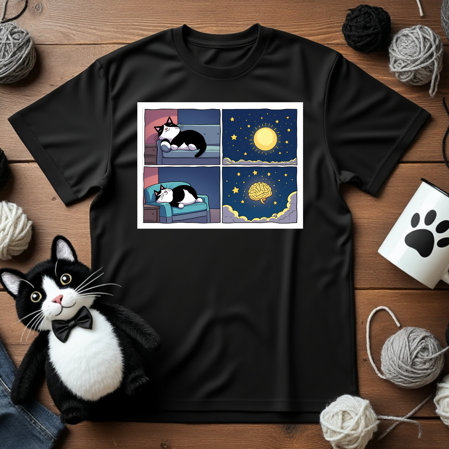 Just Faxy "Dreaming of Brains" Tee – A Pawsome Paradox 🌙🧠