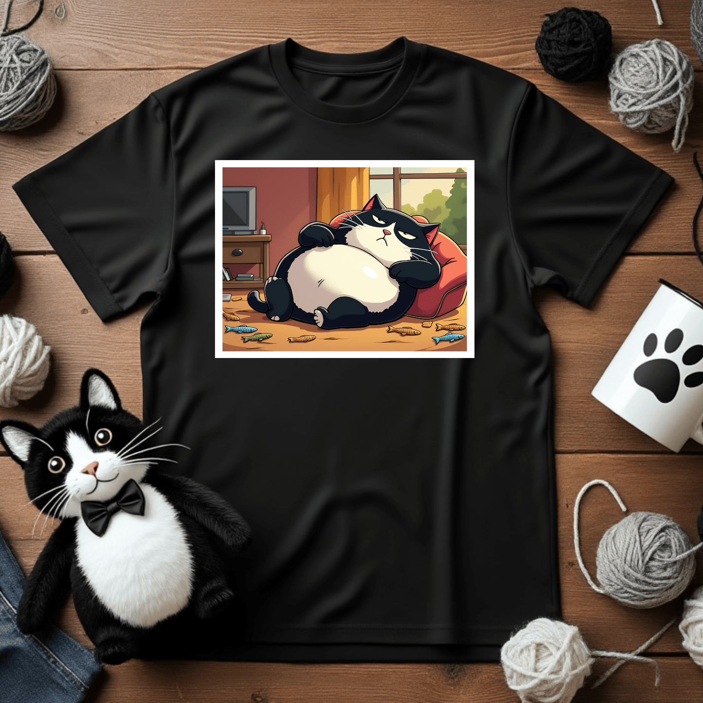 Just Faxy "Lazy Day Snacks" Tee – Embrace the Cat-titude of Chill 💤🐟