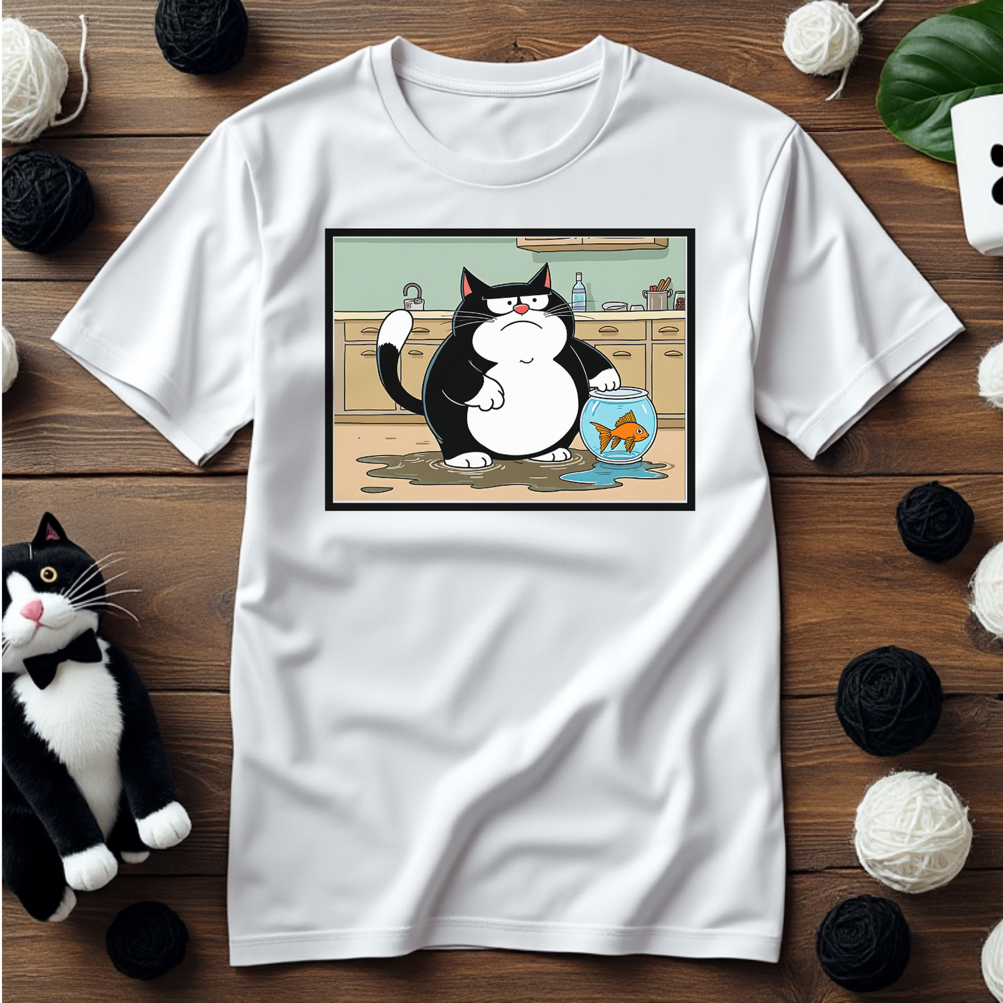 Just Faxy "Goldfish Dilemma" Tee – Who’s in Trouble Now? 🐟😼