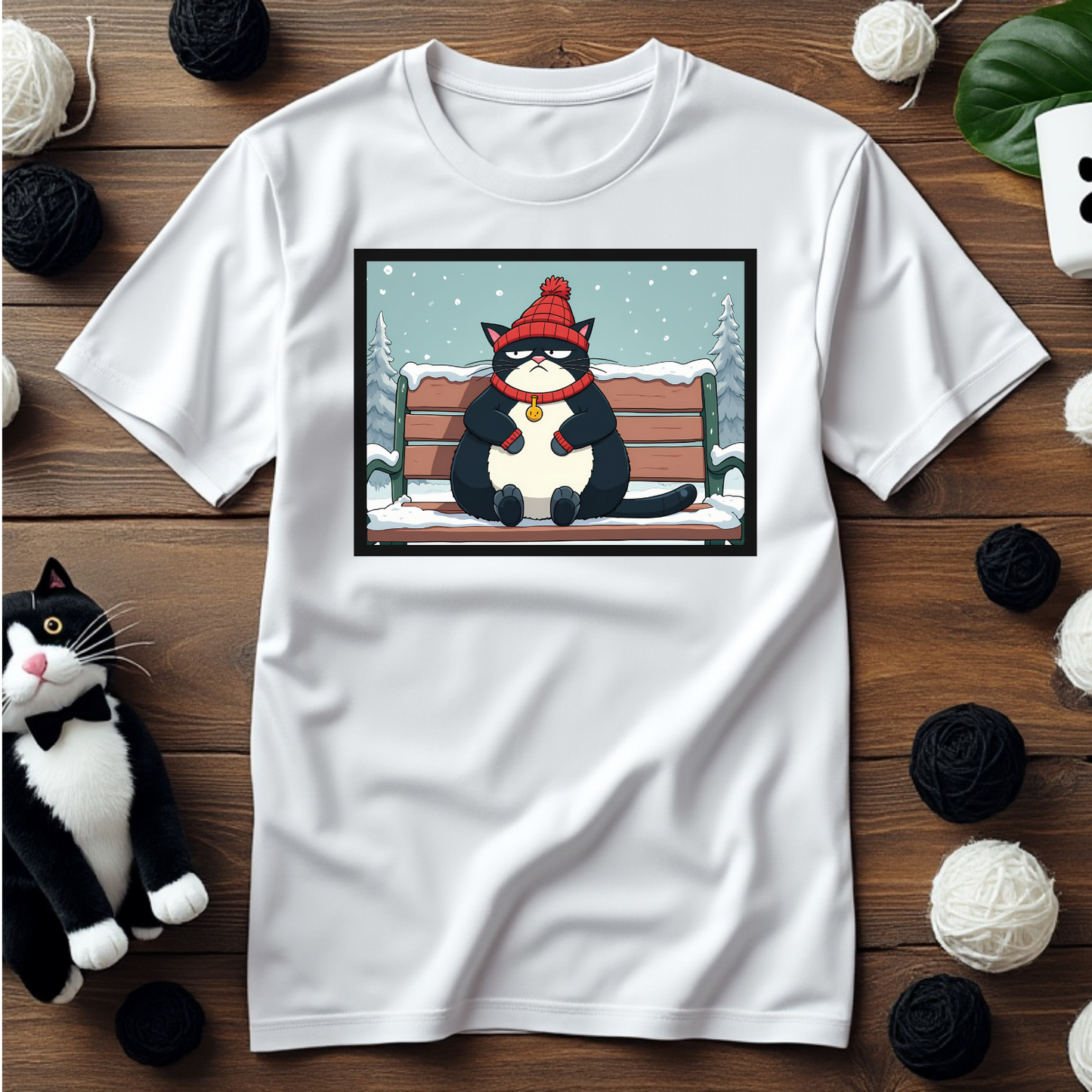 Just Faxy "Chilly Cat Chronicles" Tee – Winter is Feline Fine 🧣❄️