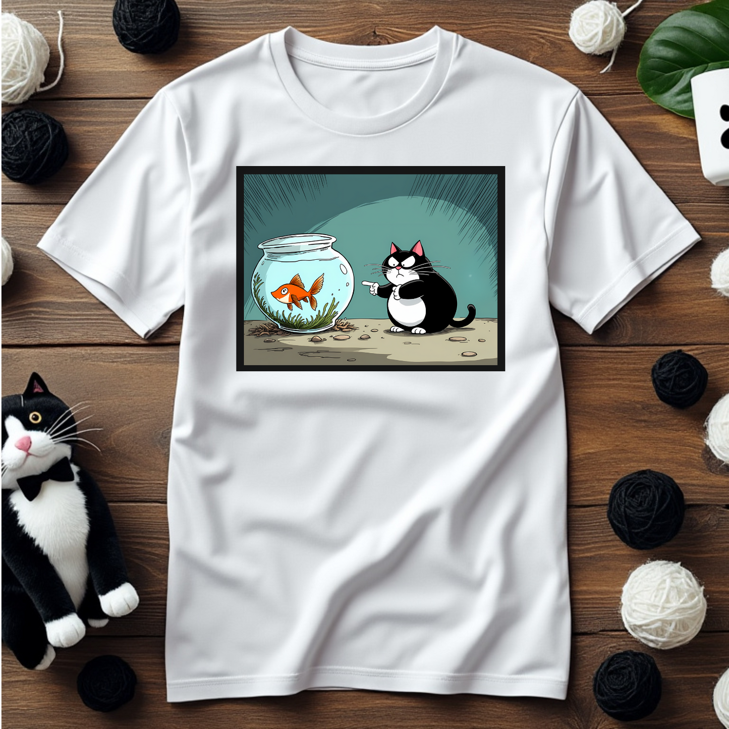 Just Faxy "Aquarium Showdown" Tee – For the Feisty Feline Fanatics 🐟😾