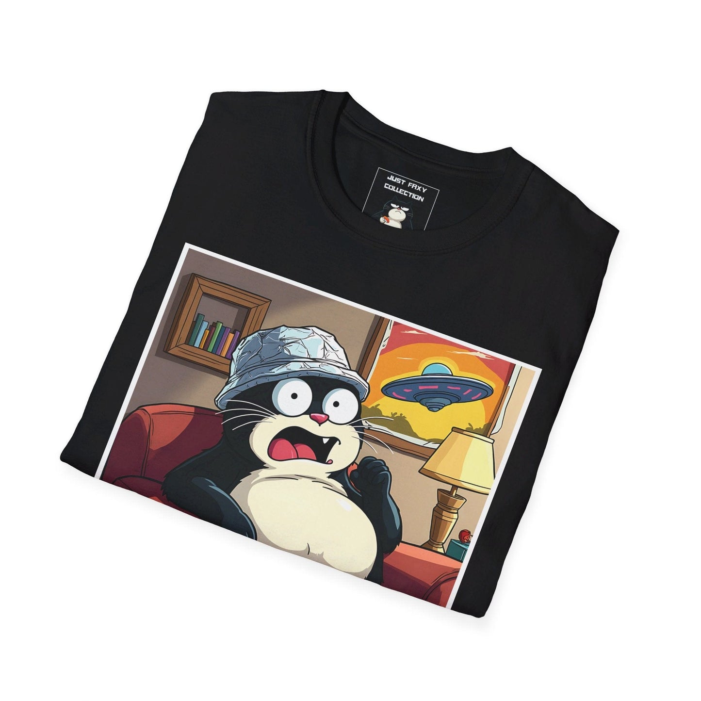 Just Faxy "Conspiracy Cat" Tee – Stay Alert, Stay Cute 👽🛸