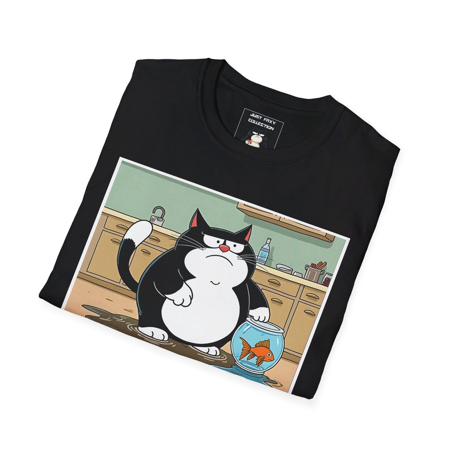 Just Faxy "Goldfish Dilemma" Tee – Who’s in Trouble Now? 🐟😼