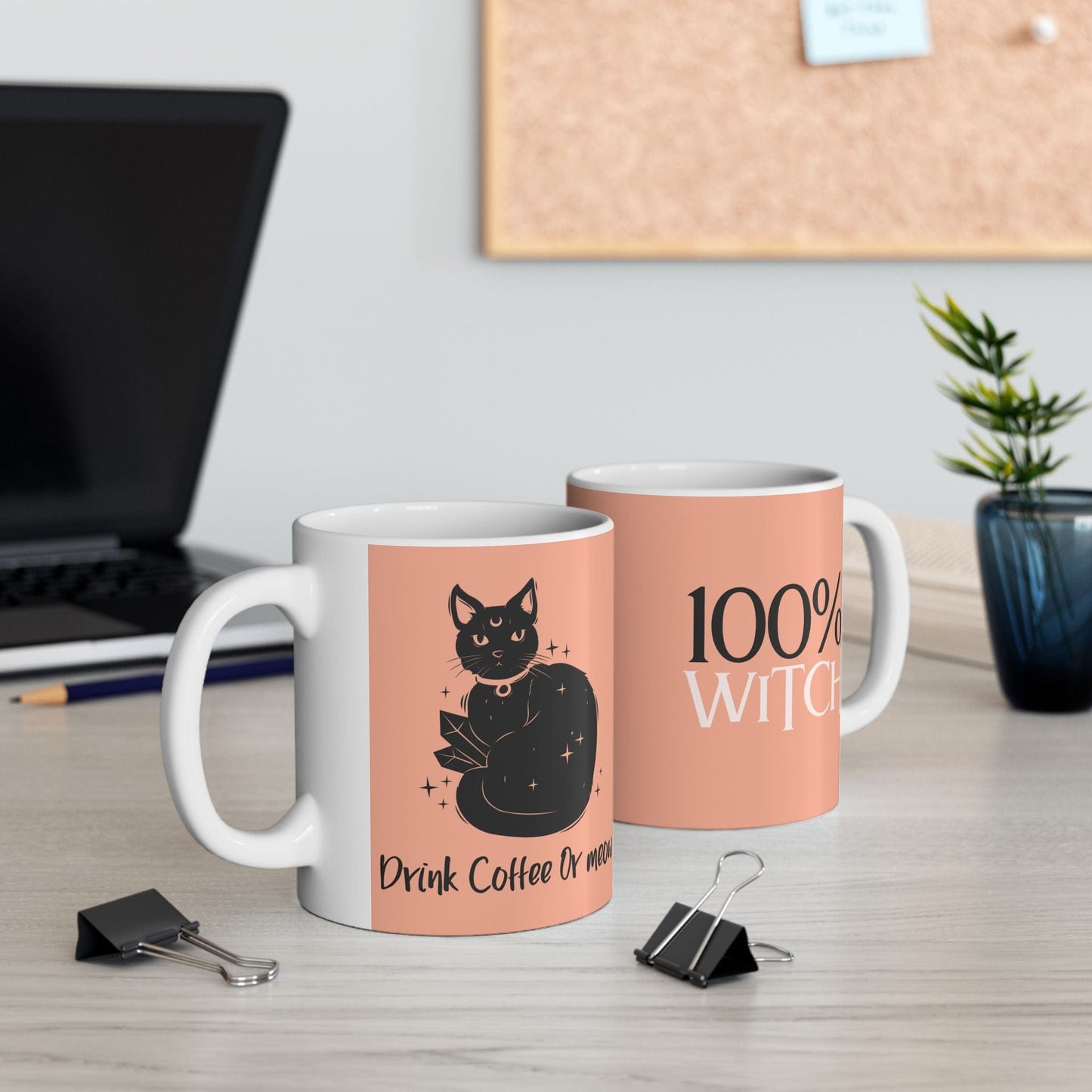 Purrfect Brew "Drink Coffee or Meow 100% Witch'' Mug (11oz, 15oz)
