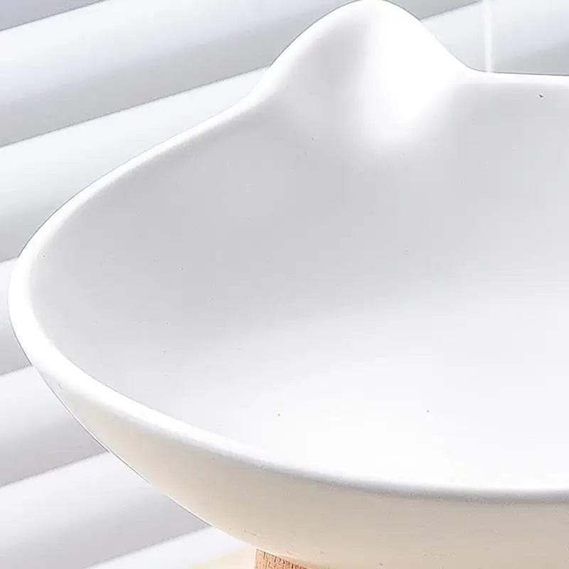 Ceramic Cat Food Bowls Elevated Porcelain Feeder Dish With Non-slip Wood Stand Wide Cat Food Bowl Feeding Watering Supplies