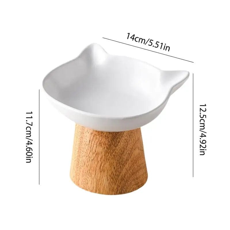 Ceramic Cat Food Bowls Elevated Porcelain Feeder Dish With Non-slip Wood Stand Wide Cat Food Bowl Feeding Watering Supplies