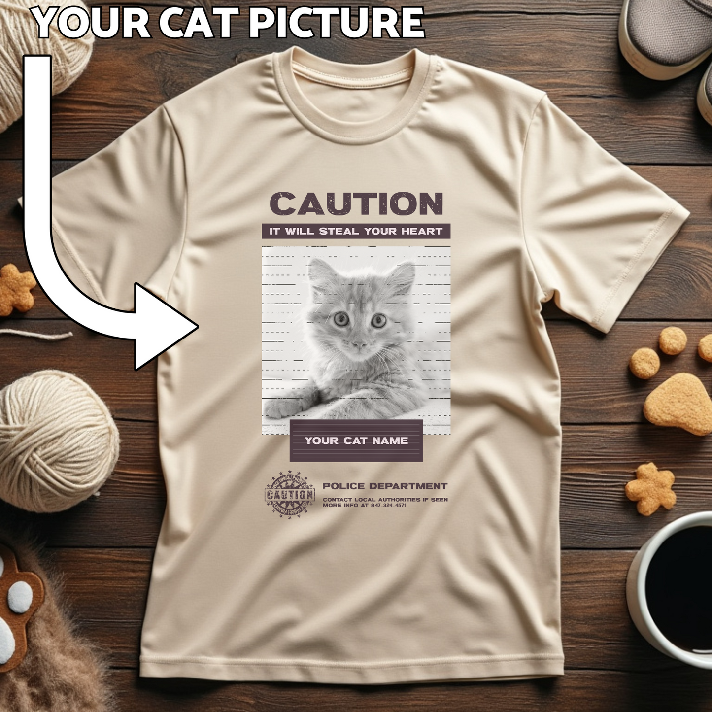 Custom Cat Print T-Shirt