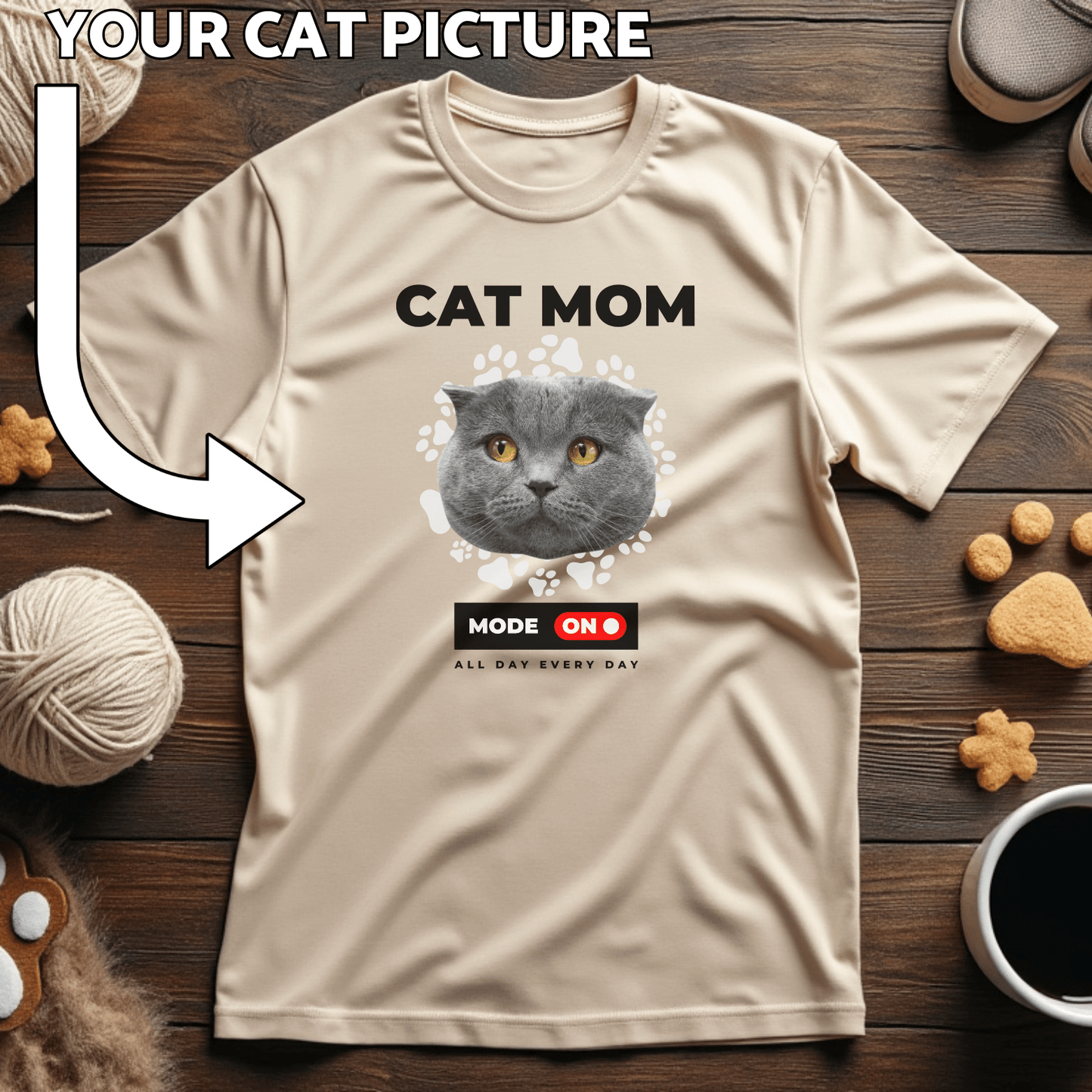 Cat Mom Mode On Custom Cat Print T-Shirt