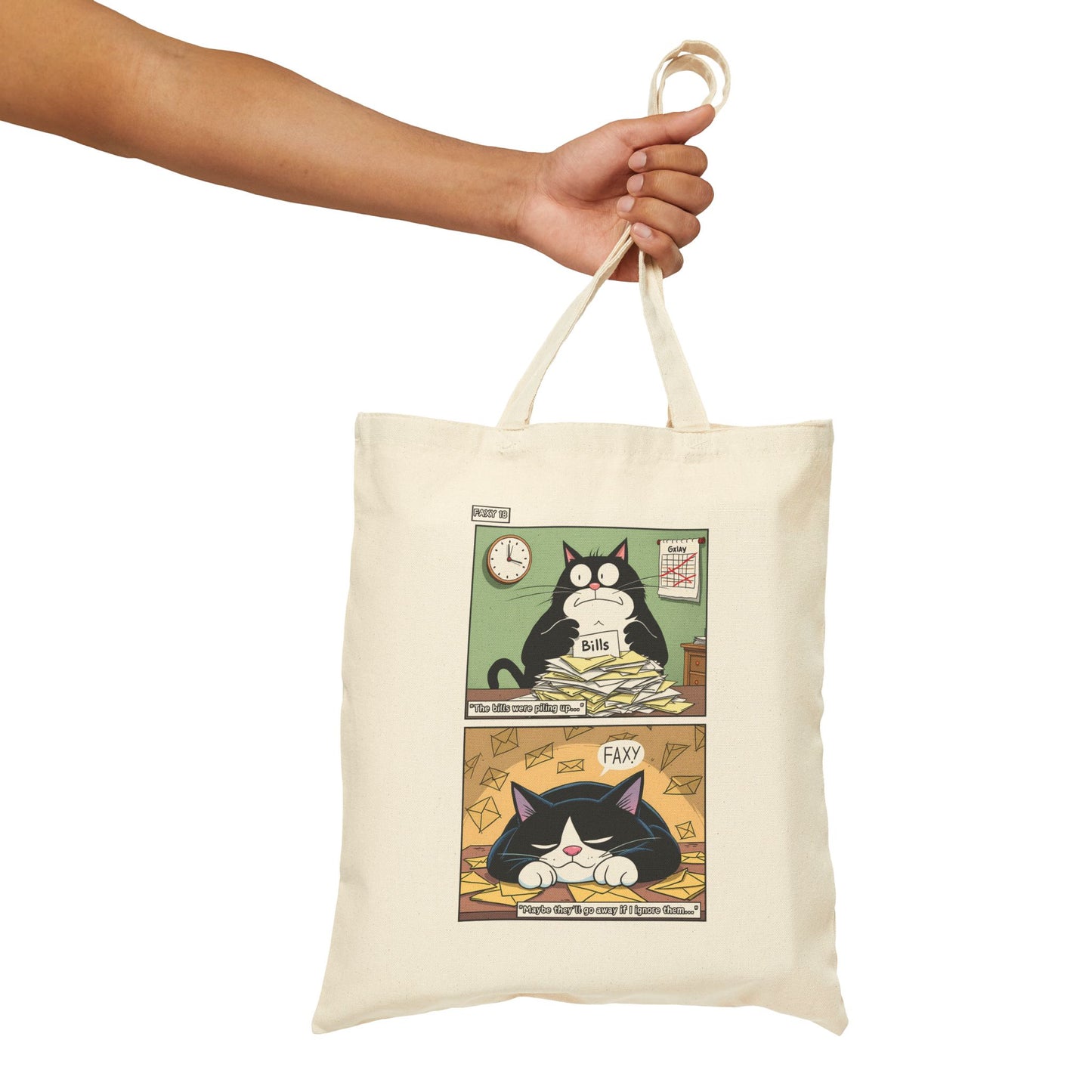 Faxy's Daily Grind Canvas Tote - Cat's Out of the Bag!