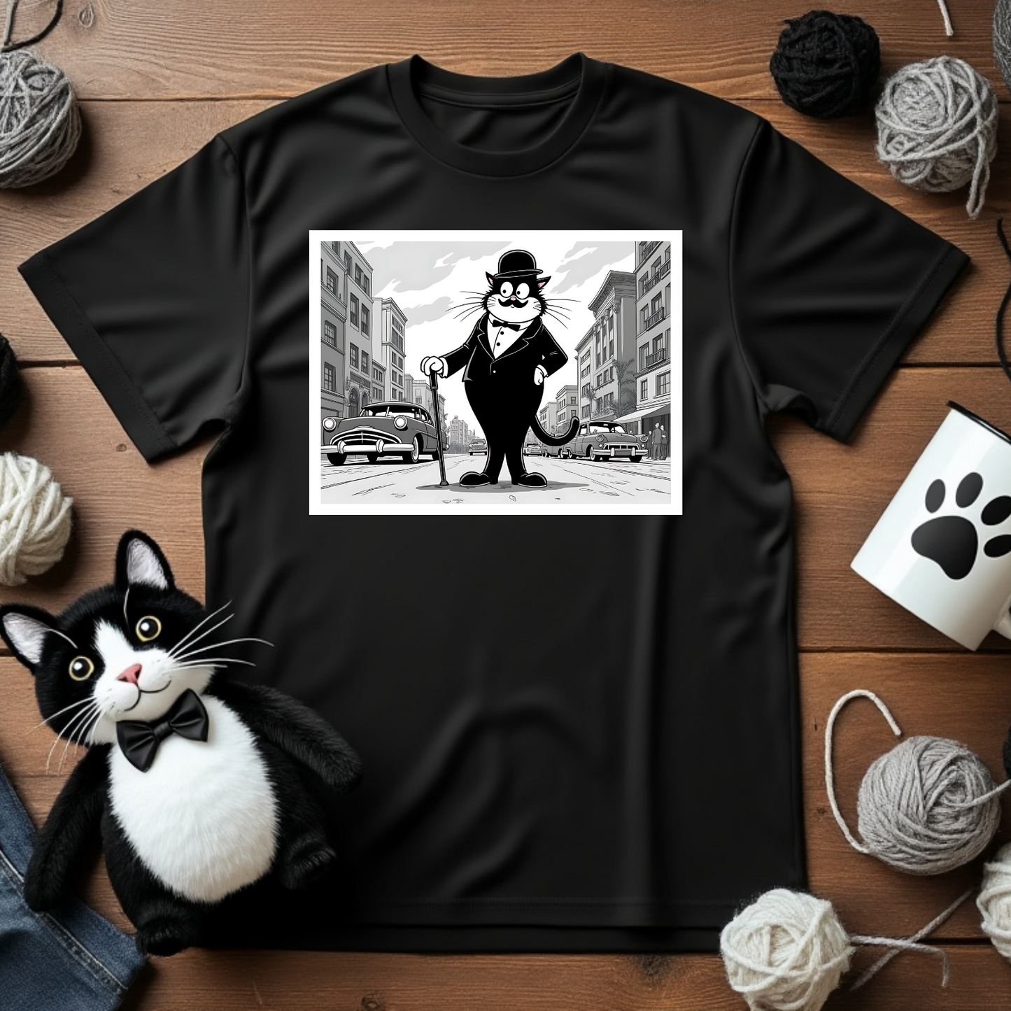 Faxy Chaplin Tee - The Classic Comedic Cat