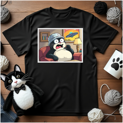 Just Faxy "Conspiracy Cat" Tee – Stay Alert, Stay Cute 👽🛸