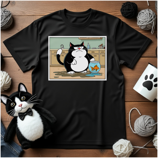 Just Faxy "Goldfish Dilemma" Tee – Who’s in Trouble Now? 🐟😼