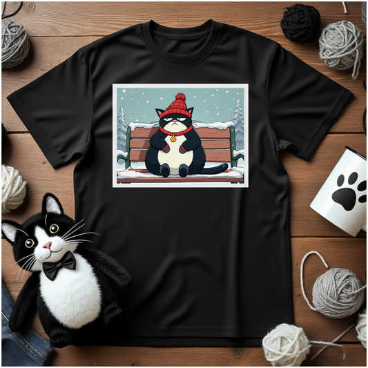 Just Faxy "Chilly Cat Chronicles" Tee – Winter is Feline Fine 🧣❄️
