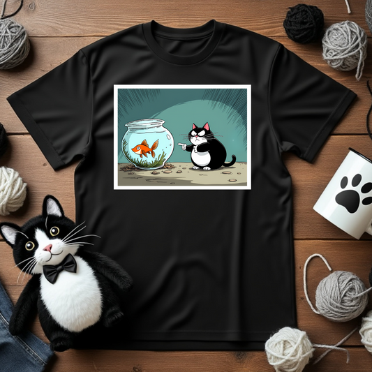 Just Faxy "Aquarium Showdown" Tee – For the Feisty Feline Fanatics 🐟😾