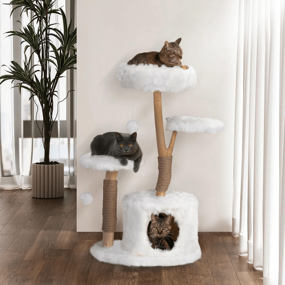 Clouds in Your Living Room: Modern Cat Tree with Natural Branches and Cozy Perches