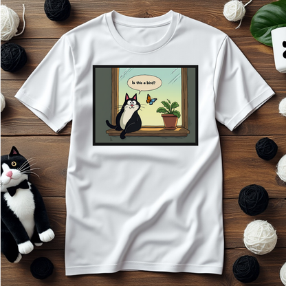 Just Faxy "Is This a Bird?" Tee – Curiosity Never Fails! 🦋🐱