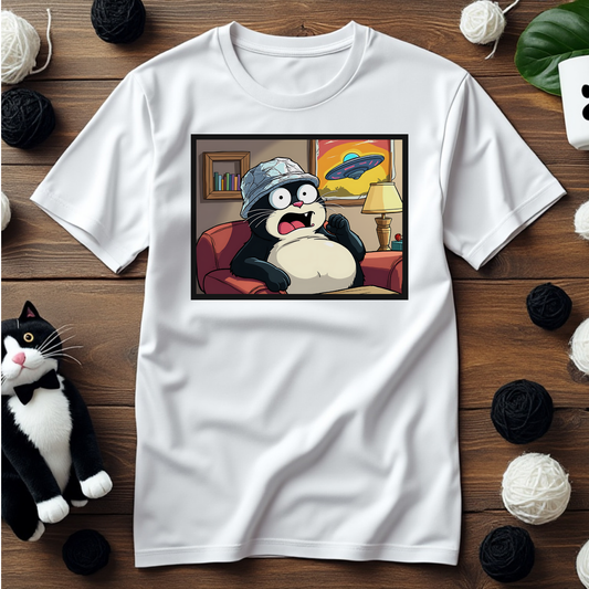 Just Faxy "Conspiracy Cat" Tee – Stay Alert, Stay Cute 👽🛸