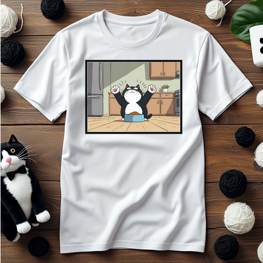 Just Faxy "Feast of Champions" Tee – The Ultimate Dinner Victory Pose! 🐾🍲