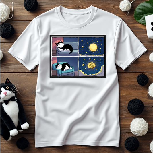 Just Faxy "Dreaming of Brains" Tee – A Pawsome Paradox 🌙🧠