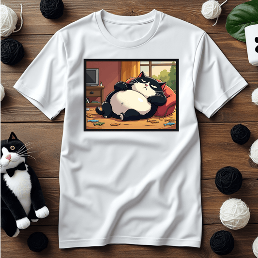 Just Faxy "Lazy Day Snacks" Tee – Embrace the Cat-titude of Chill 💤🐟