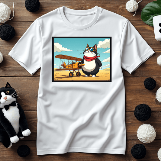 "Aviator Faxy" Sky Explorer Tee – Fly High in Feline Style ✈️😸