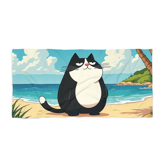 Faxy's Chill Mode Beach Towel - Relax with a Touch of Feline Flair