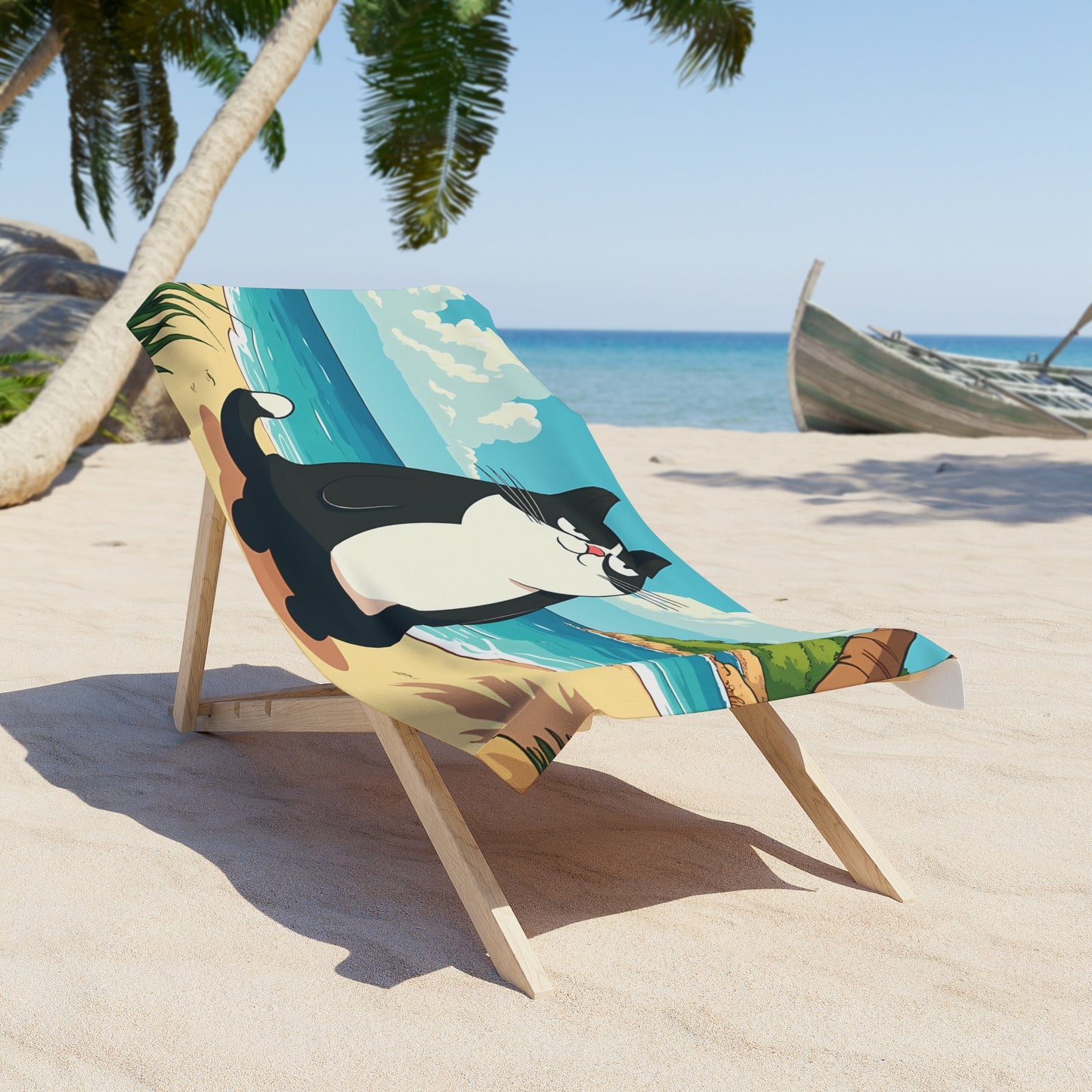 Faxy's Chill Mode Beach Towel - Relax with a Touch of Feline Flair